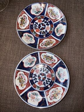 VINT Imari-Style Porcelain Dessert Plates in Blue, Red & Gold (Set of 2)
